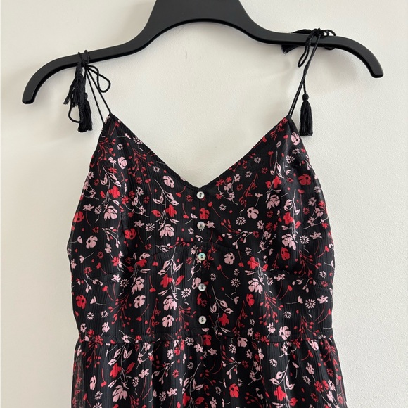 Express Dress Midi High Low Floral Black Red Button S Smocked Whimsigoth Boho - Picture 4 of 11
